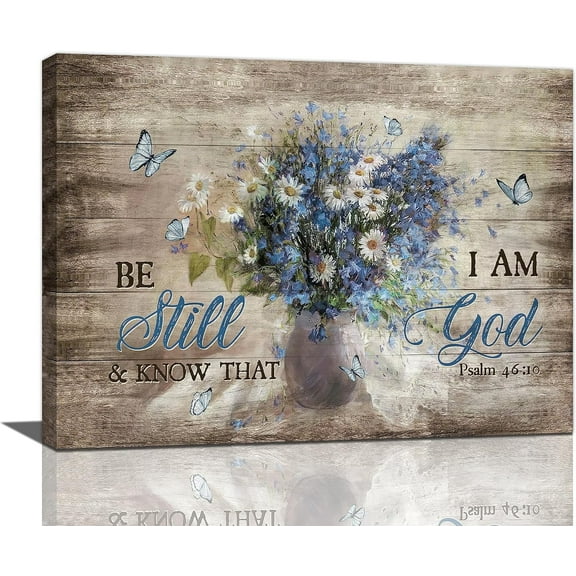 Rustic Bathroom Decor Wall Art Farmhouse Daisy Butterfly Pictures Christian Flower Canvas Painting Religious Framed Artwork for Kitchen Living Room Bedroom 16''''x12''''