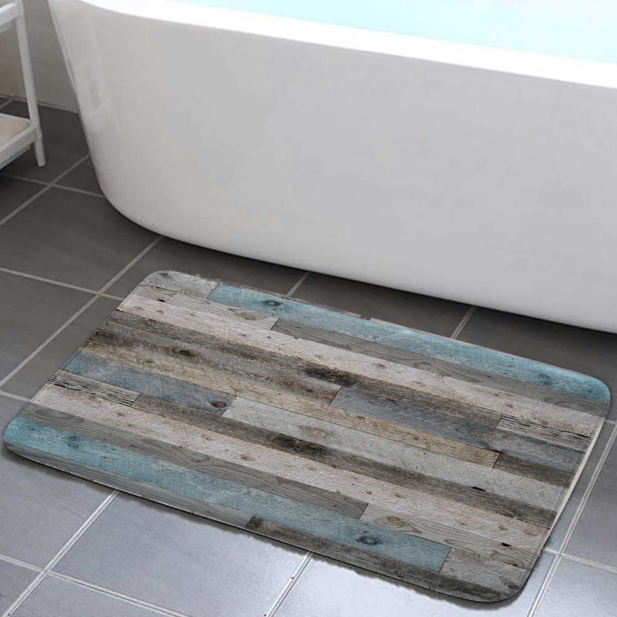 Rustic Bathroom Mat, Blue Grey Wood Barn Door Bathroom Rug, Wooden bath ...