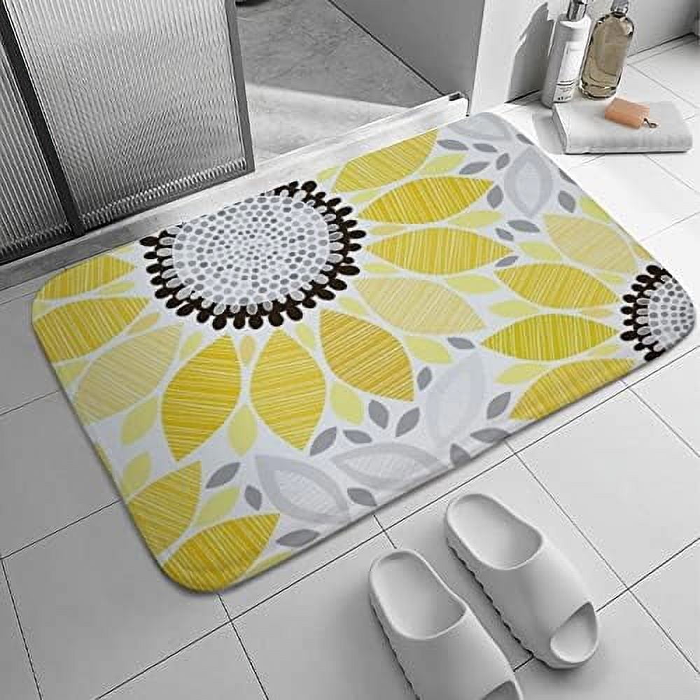 Rustic Bathroom Rug,Abstract Sunflower Petals Yellow Gray,Bathroom Rug ...
