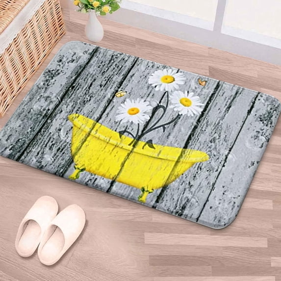 Rustic Bathroom Rug,Daisy Bathroom Mat, Super Soft and Absorbent Shaggy Plush Bathroom Rugs, Thicken Bathroom Rug, Non-Slip Bathroom Rug, Machine Wash and Dry, 24''''X16''''