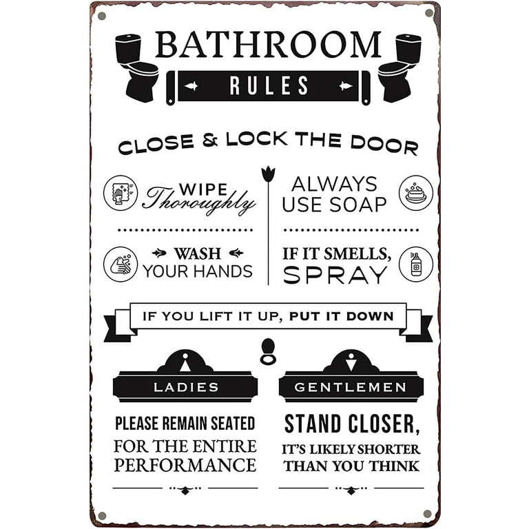 BBTO Bathroom Rules Wall Decor Black and Gold Bathroom Signs Decor