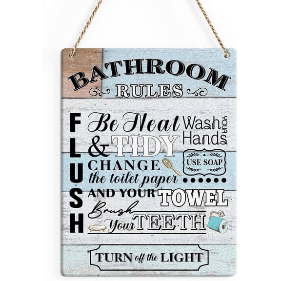 Rustic Bathroom Rules Wood Decor Sign, Bathroom Quote Printed Wood Sign Wall Art, Hanging Door Sign, Decorative Wood Sign Home Decor 8x10