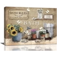 thumbnail image 1 of Rustic Bathroom Wall Art Farmhouse Bath Rules Bathroom Pictures Wall Decor Retro Floral Canvas Prints Painting Country Framed Artwork for Bathroom Ready to Hang 12"x16", 1 of 6