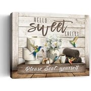 Rustic Bathroom Wall Art Hummingbird Rolls Paper Bathroom Canvas Prints Hello Sweet Cheeks Bathroom Sign Bathroom Pictures Wall Decor For Bathroom Framed Home Decorations Ready To Hang 12x16 Inch deal from Walmart