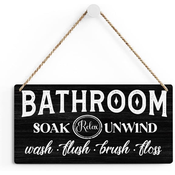 Rustic Bathroom Wood Decor Sign, Soak Relax Unwind Printed Wood Sign Wall Art, Hanging Door Sign, Decorative Wood Sign Home Bathroom Decor 10x5 Inch