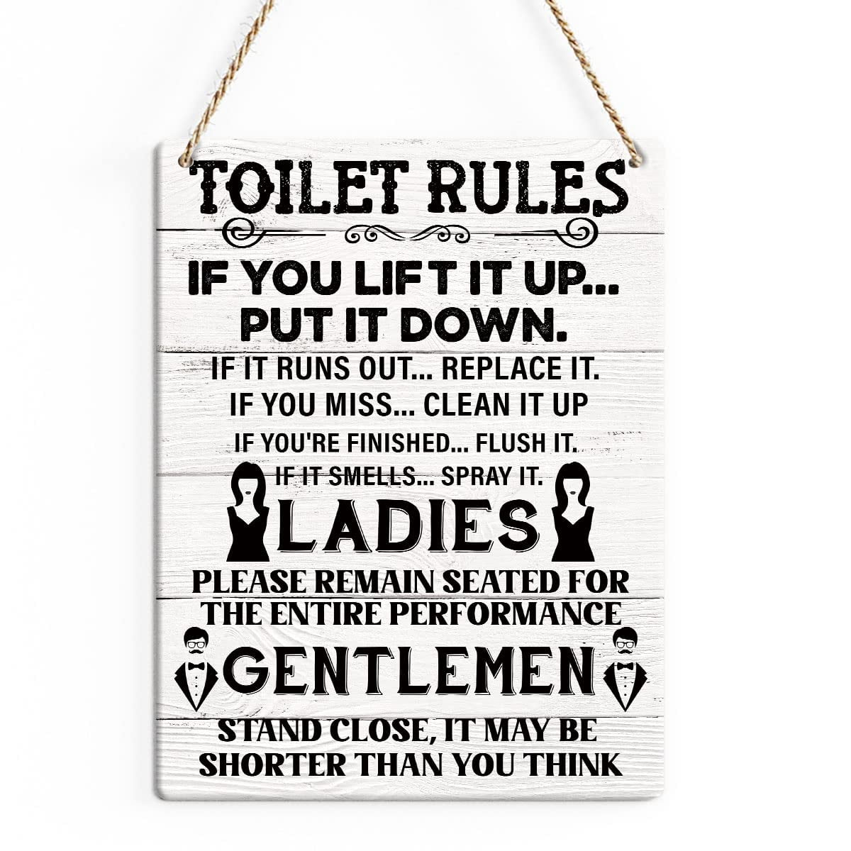Rustic Bathroom Wood Decor Sign, Toilet Rules If You Lift It up Put It