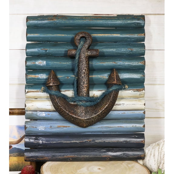 Rustic Beach Nautical Marine Ship Anchor With Ropes Wood Panel Wall Decor Plaque