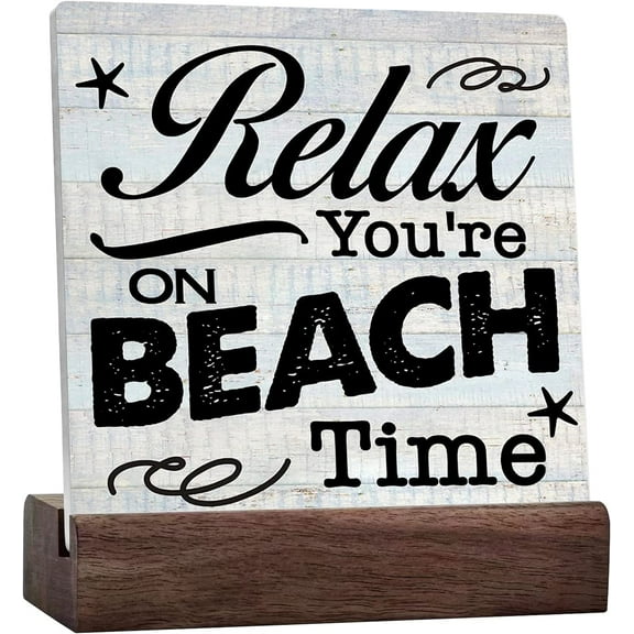 Rustic Beach Sign Relax You'Re On Beach Time Ceramic Table Sign Country Beach House Room Desk Shelf Decor Beach Lover Gift