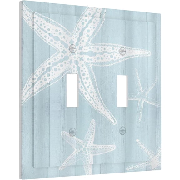 Rustic Beach Starfish Wooden Nautical Vintage Ocean 2 Gang Light Switch Plate Cover Double Toggle Wall Plate Decorative Switchplate Electrical Faceplate for Farmhouse Bathroom Bedroom Decor