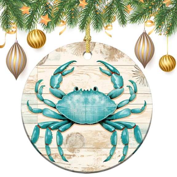 Rustic Beach Wood Crab Coastal Ornament Nautical Ocean Animal Double-Sided Ceramics Ornaments Christmas Tree Decorations Merry Xmas for Family & Friends