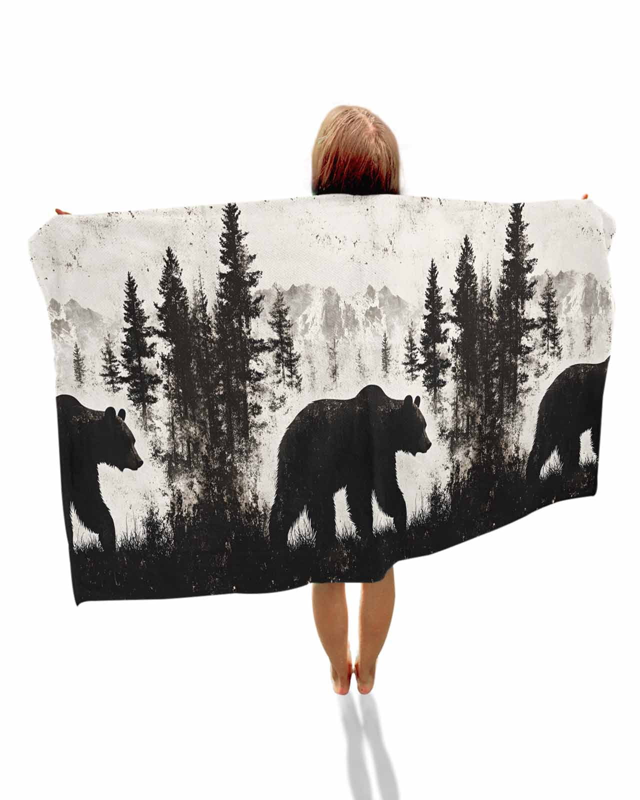 Rustic Bear Beach Towels Oversized Super Absorbent, Vintage Country Wildlife Forest Mountains Lightweight Bath Towel Quick Dry Sets For Bathroom/Pool/Rv Camping/Beach Play/Gym Room/Picnic 30"x60"