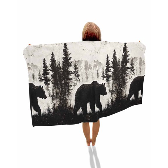 Rustic Bear Beach Towels Oversized Super Absorbent, Vintage Country Wildlife Forest Mountains Lightweight Bath Towel Quick Dry Sets For Bathroom/Pool/Rv Camping/Beach Play/Gym Room/Picnic 23"x47"