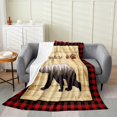 thumbnail image 1 of Rustic Bear Blanket 30X40,Animal Hunt Throw Blanket,Bear Paw Fleece Blanket For Home Room Decor,Adventure Themed Flannel Blanket For Travel,Classic Black Red Plaid Fuzzy Blanket,All Season, 1 of 5