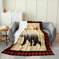 thumbnail image 1 of Rustic Bear Blanket Queen 90x90,Wild Animal Hunt Throw Blanket,Bear Paw Fleece Blanket For Home Room Decor,Adventure Themed Flannel Blanket For Travel,Classic Black Red Plaid Fuzzy Blanket,All Season, 1 of 5