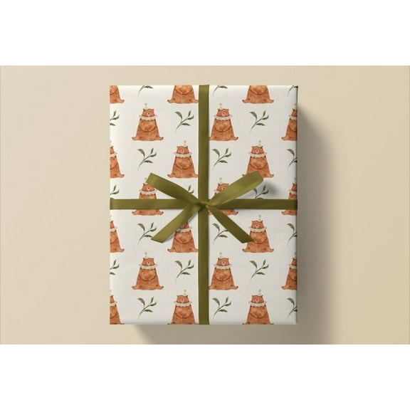 Rustic Bear Christmas Gift Wrapping Paper Forest Watercolor Animal Xmas Gift Wrap for Birthday Holiday Party Present, 58x23in, 1 Roll