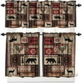 thumbnail image 1 of Rustic Bear Curtain Set, Retro Vintage Bear Country Style Rustic Cabin Cottage Pine Tree Window Valances and Tier Set for Kitchen Living Room Café Décor, 1 of 4