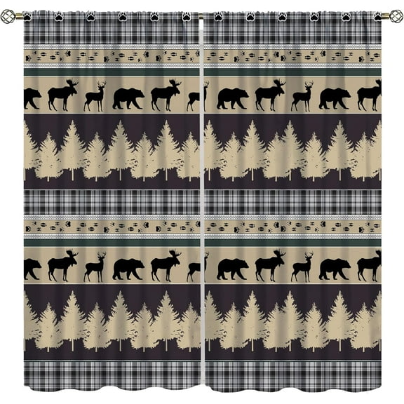 Rustic Bear Deer Curtains,Retro Cabin Country Window Treatments Vintage Tribal Aztec Abstract Geometric Blackout Window Drapes for Bedroom Living Room,42x84in