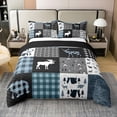 thumbnail image 1 of Rustic Bear Deer Duvet Cover Queen,Country Cabin Bedding Set for Kids Teens Blue Checkered Buffalo Plaid Comforter Cover Moose Woodland Wildlife Patchwork Quilt Cover Camping Tent Farmhouse Decor, 1 of 6