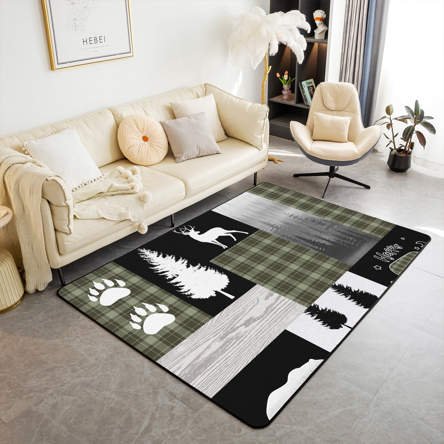 Rustic Bear Deer Living Room Rugs 3x5,Rustic Farmhouse Wild Animals ...