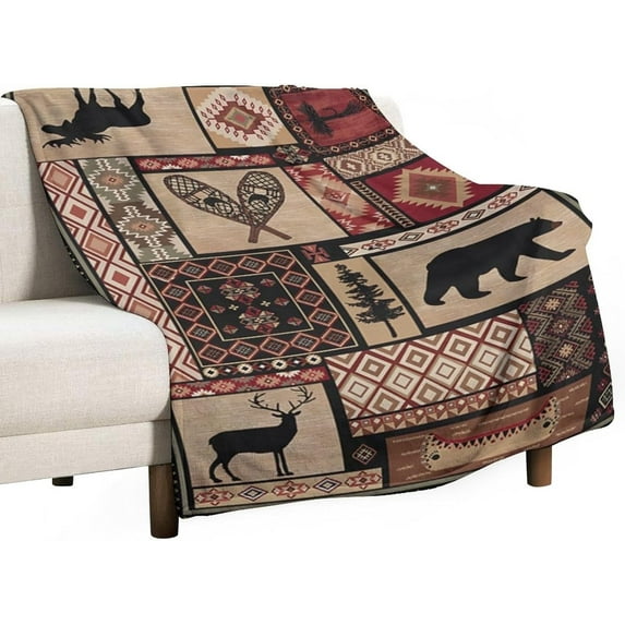 Rustic Bear Flannel Blankets, Vintage Bear Cottage Country Style Retro Cabin Mountain Farmhouse Throw Bed Blanket for Sofa Chair Bed 30"x40"