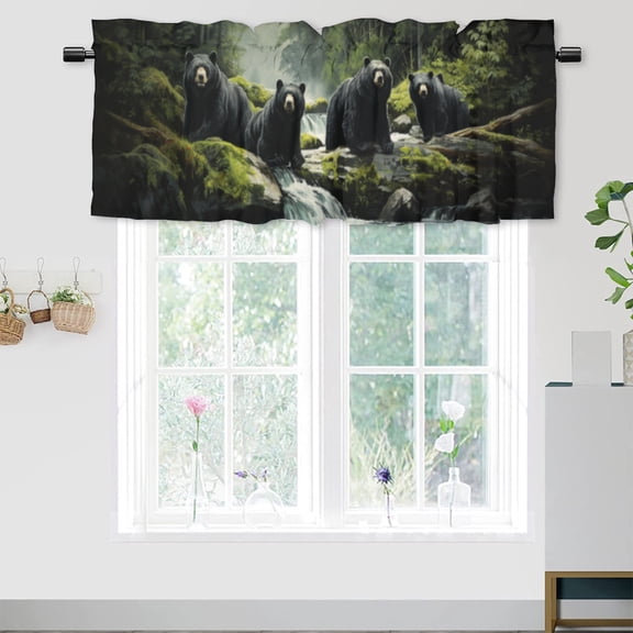 Rustic Bear Kitchen Curtain Valances Forest Animals Hunting Cabin Tropical Jungle Trees Thermal Insulated Room Darkening Curtain for Dinning Room 54 by 18 in, 1 Panel