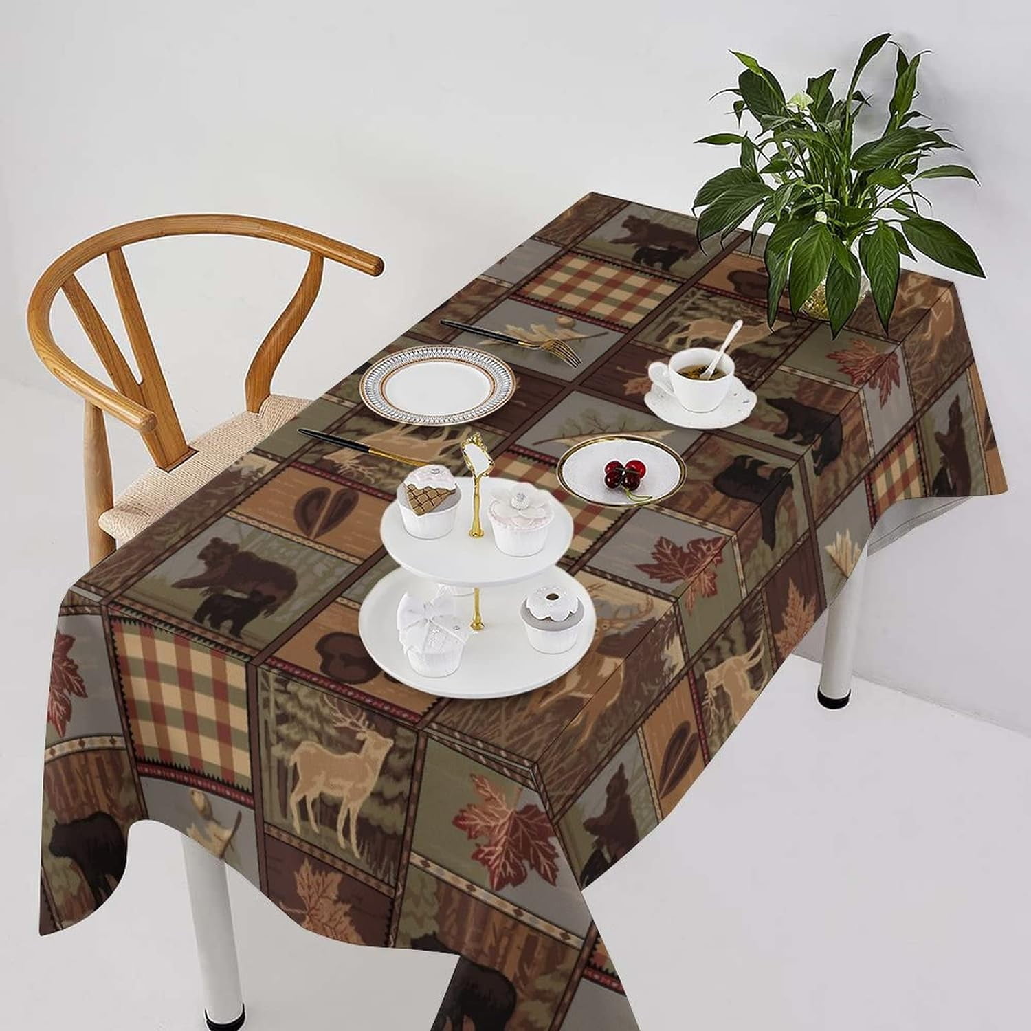 Rustic Bear Moose Deer Tablecloth, Retro Rustic Vintage Bear Cottage