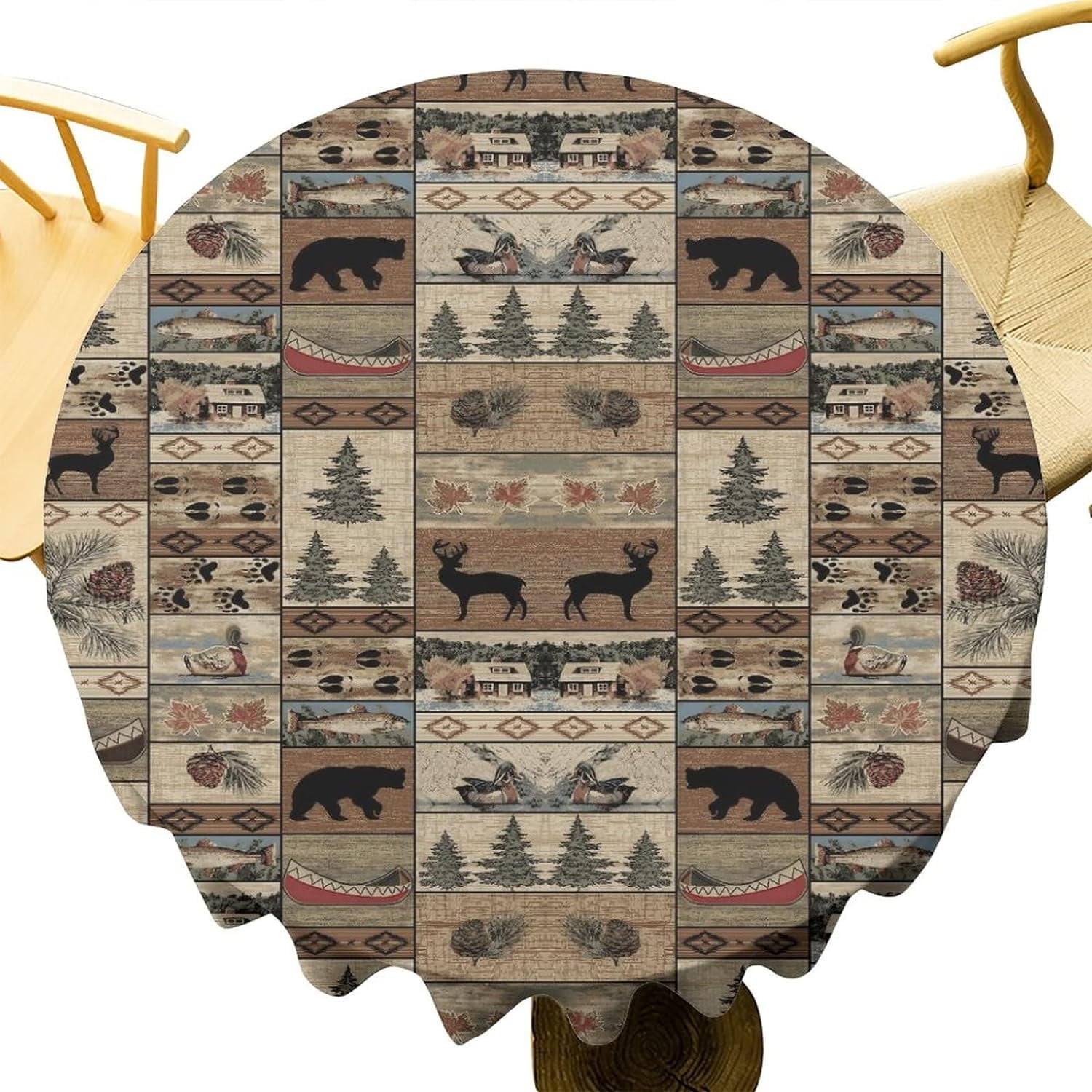 Rustic Bear Moose Deer Tablecloth, Vintage Bear Cottage Country Rustic