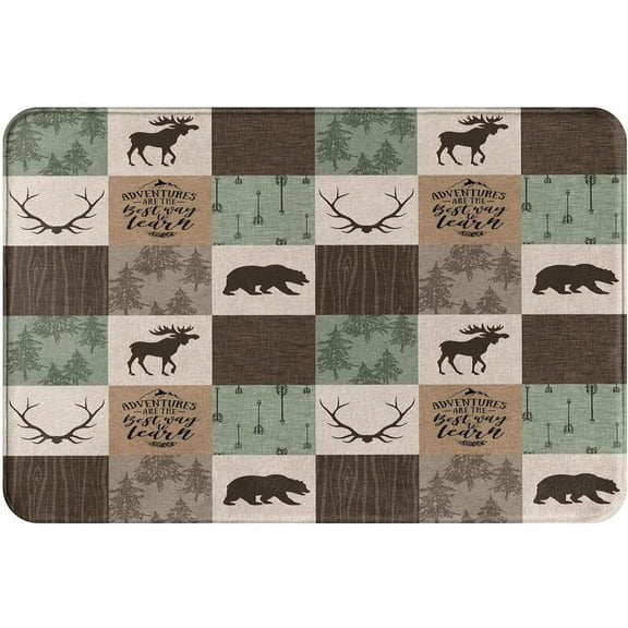 Rustic Bear Moose Green Doormat Bath Non Slip Washable Cover Floor Rug Absorbent Carpets Floor Mat Home Decor for Kitchen Bathroom Bedroom-16x24inch