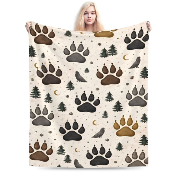 Rustic Bear Paw Blanket, Woodland Forest Cabin Throw, Wildlife Lodge Fleece Blanket for Father’s Day Home Decor 50x40