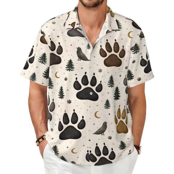 Rustic Bear Paw Men'S Short-Sleeved Shirts with All-Over Prints for Indoor and Outdoor Wear