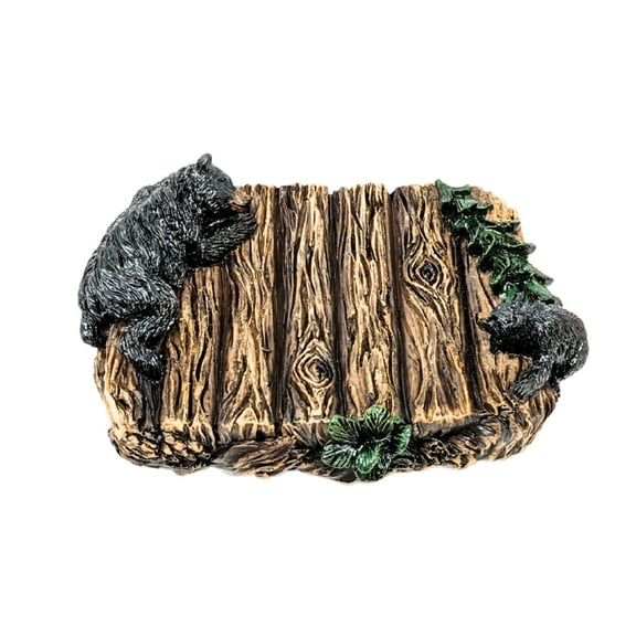 Rustic Bear Soap Dish Woodland Cabin Bathroom Tray for Bar Soap, Coin Dish, Jewelry Tray or Decor Display, Tree Stump Design with Bear Figurine Lodge & Mountain Home Decor Accessory