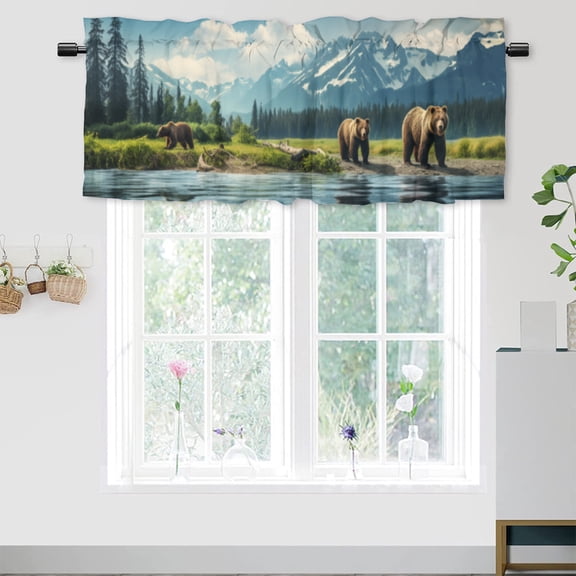 Rustic Bear Valance Rod Pocket Window Curtain for Kitchen Country Cabin Lake Lodge Wild Animal Hunting Window Treatment for Living Room Bedroom Bathroom 54 by 18 in, 1 Panel