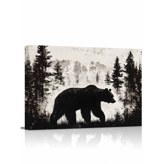 Rustic Bear Wall Art for Living Room,Canvas Picture Wall Decor for Bathroom Bedroom,Vintage Country Wildlife Forest Mountains Painting Artwork for Office Kitchen Hallway Dining Room Decor 12"x16"