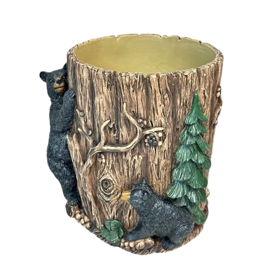 Rustic Bear Wastebasket for Cabin Bathroom or Bedroom Decorative Wildlife Resin Trash Can Mountain Lodge Decor for Home, Office or Vanity Housewarming Gift or Birthday Holiday Gift Idea