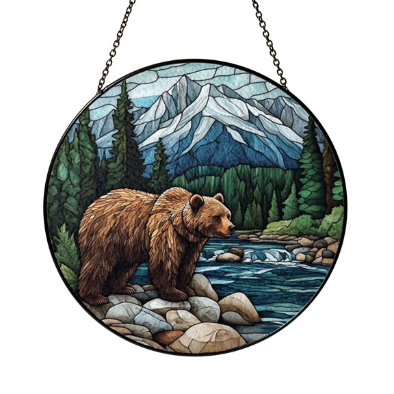 Rustic Bear Window Art – Stained Glass Style Hanging