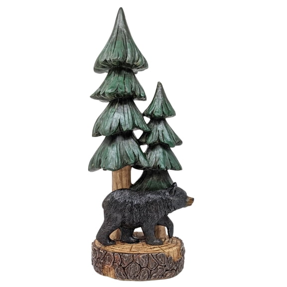 Rustic Bear with Pine Tree Tabletop Figurine - Woodland Forest Cabin Lodge Décor - Standing Resin Bear Statue for Mountain Home Decoration