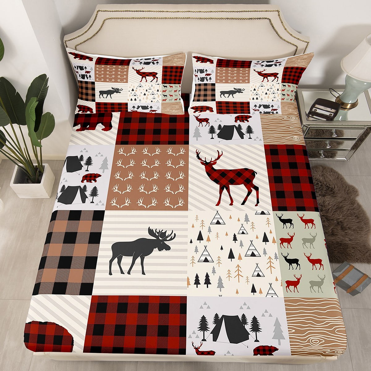 Rustic Bed Sheets Country Cabin Fitted Sheet Teens Adult Red Checkered Buffalo Plaid Sheets Twin ...