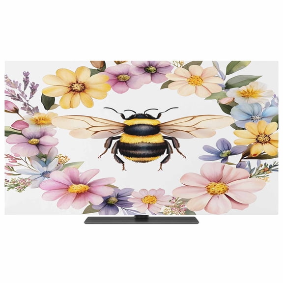 Rustic Bee Garland TV Dust Cover,Stretchable TV Screen Desktop Computer Protector Cover,Spring Watercolor Flowers Television Dustproof Slipcover Indoor Outdoor for 19–24 Inch Flat or Curved TVs