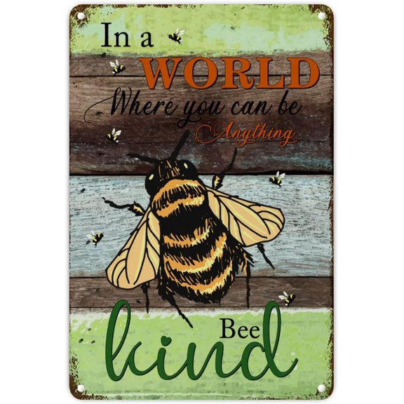 Rustic Bee Lover Metal Tin Wall Sign 8x12 Inch Aluminum Plaque for Home Decor