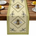 thumbnail image 1 of Rustic Bee Pastoral Flower Table Runner-72 Inch Long Green Border Table Runners Linen Burlap Tablerunner for Kitchen Dining Room Holiday Party, 1 of 9