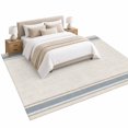 Rustic Beige Area Rug 5'x8', Slate Blue Stripes Border Farmhouse Linen ...