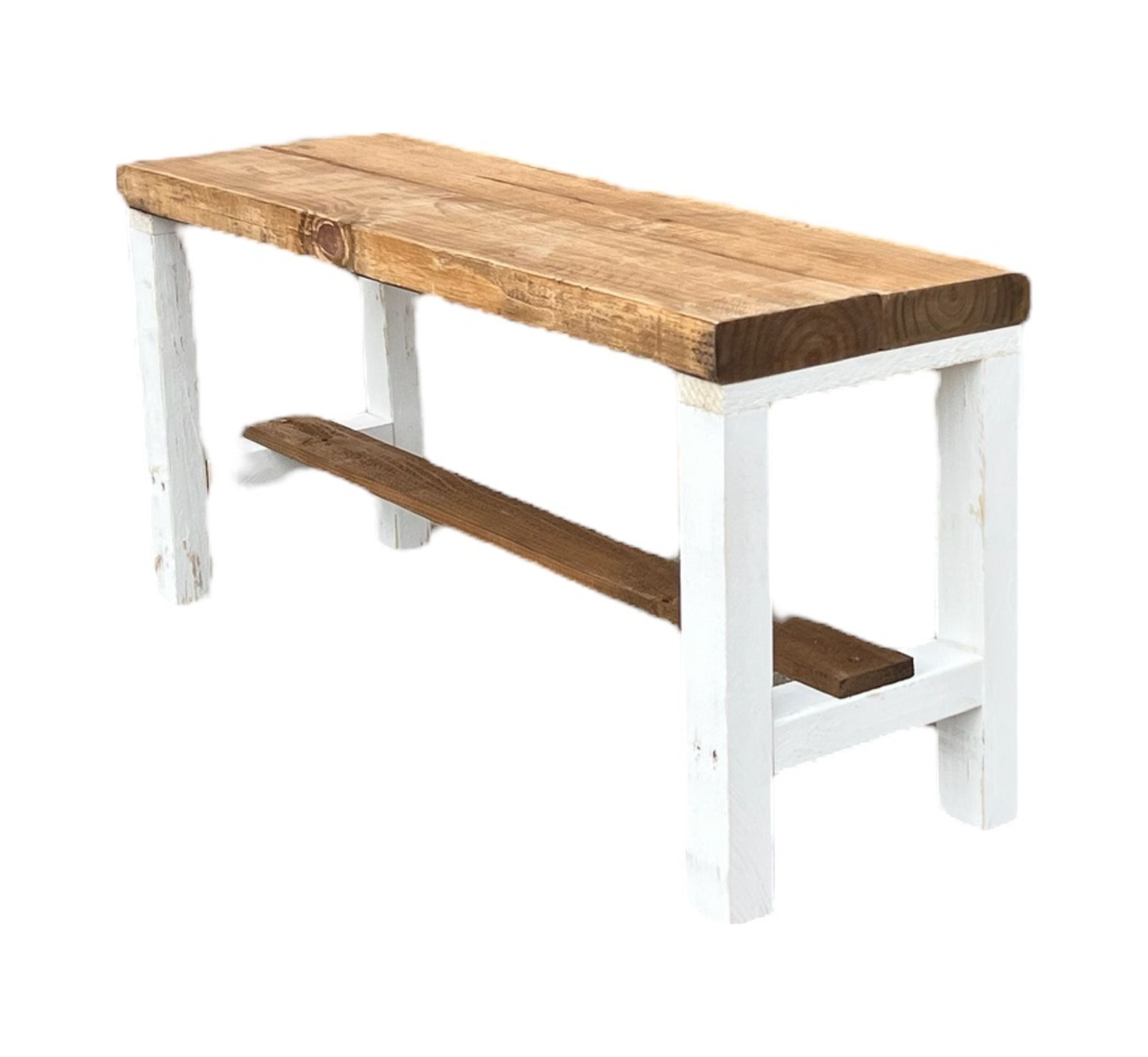 Rustic Bella Two Tone Real Solid Wood Entryway Accent Bench White