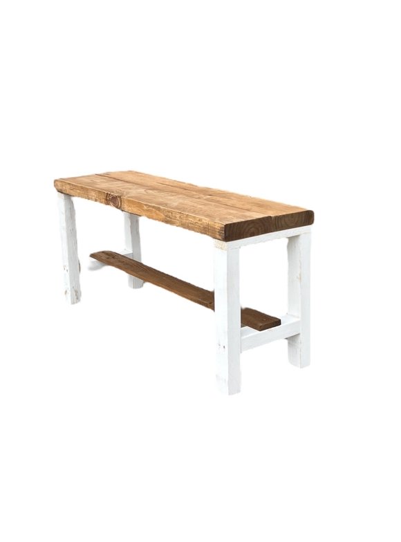 Rustic Bella Two Tone Real Solid Wood Entryway Accent Bench, White and Walnut