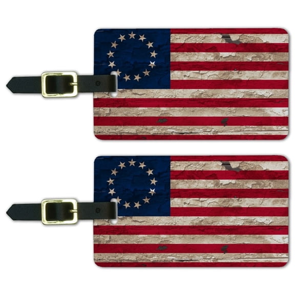 Rustic Betsy Ross 1776 Distressed American Flag Luggage ID Tags Suitcase Carry-On Cards - Set of 2