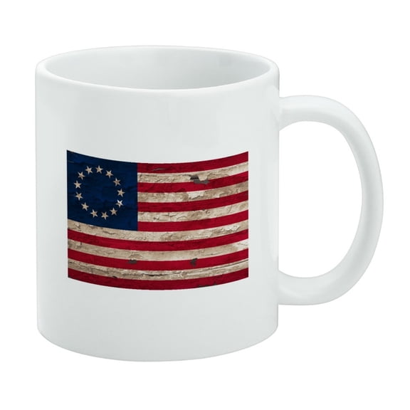 Rustic Betsy Ross 1776 Distressed American Flag White Mug