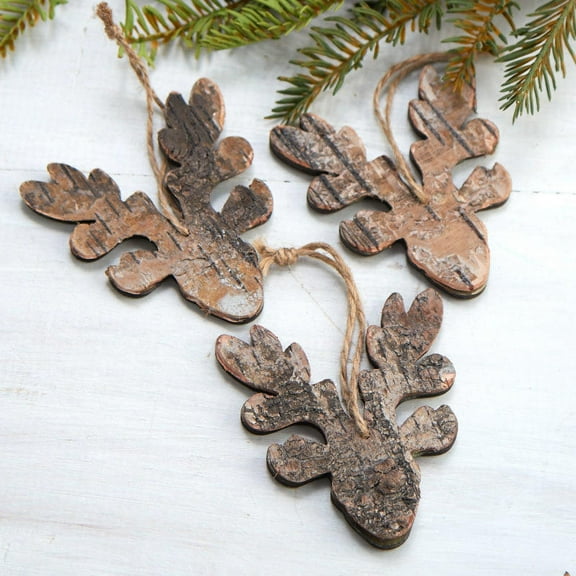Rustic Birch Deer Ornaments | Set of 9 | Hand-Carved Woodland Decorations for Christmas & Home Dcor
