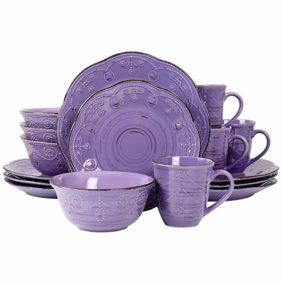 Rustic Birch Stoneware Dinnerware Set, Purple - 16 Piece
