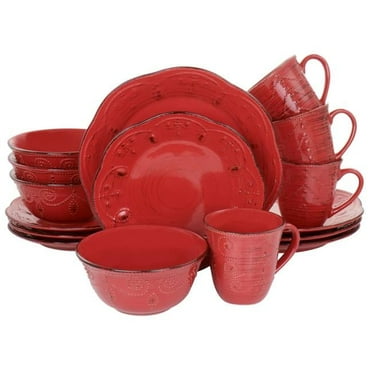 Rustic Birch Stoneware Dinnerware Set, Red - 16 Piece