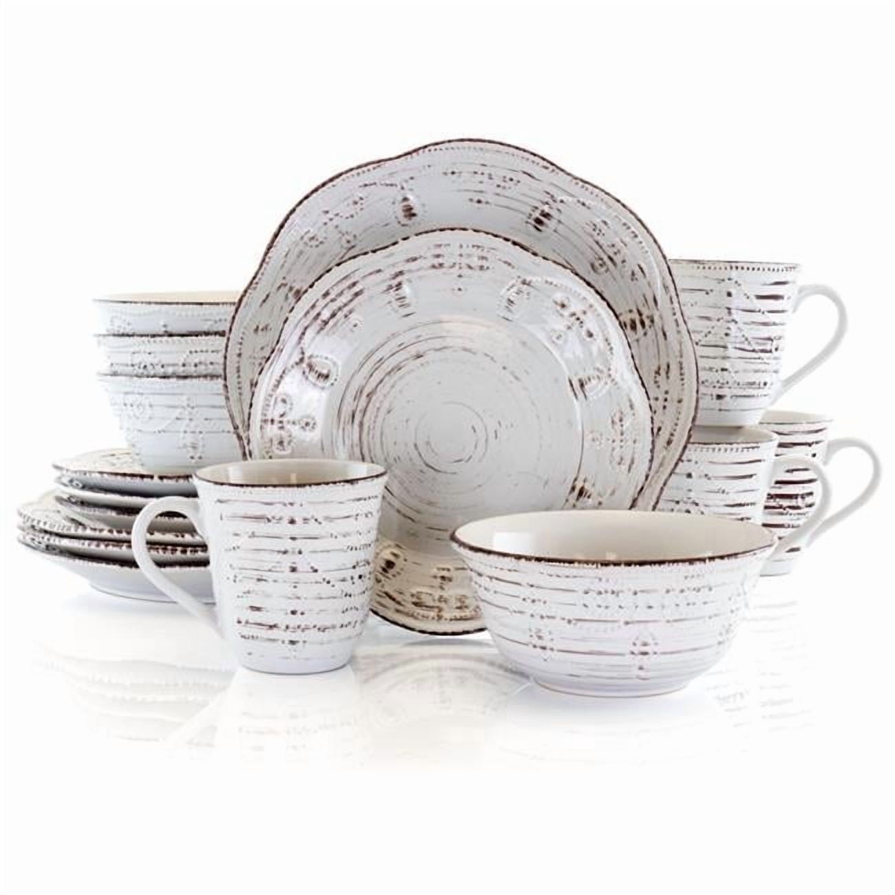 Rustic Birch Stoneware Round Dinnerware Set - White - 16 Piece ...