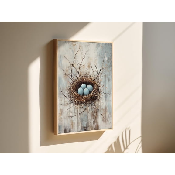 Rustic Bird Nest With Four Blue Eggs – Nature-Inspired Artwork For Cottagecore, Farmhouse Wall Decor, And Peaceful Home Ambiance Wall Art, Modern Wall Decor, 8x12 UNFRAMED